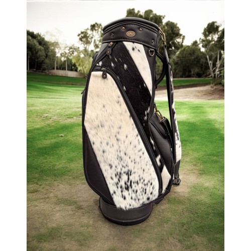Leather Golf Bag Top Grain Cowpatch Black & White - Cart Bag