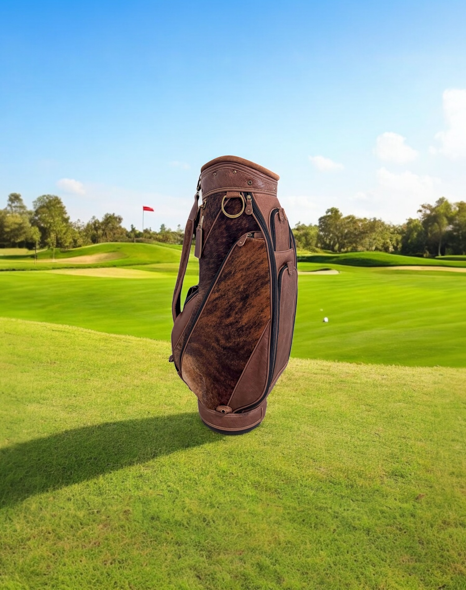 Leather Golf Bag Top Grain Cowhide Brindle Wood Brown - Cart Bag