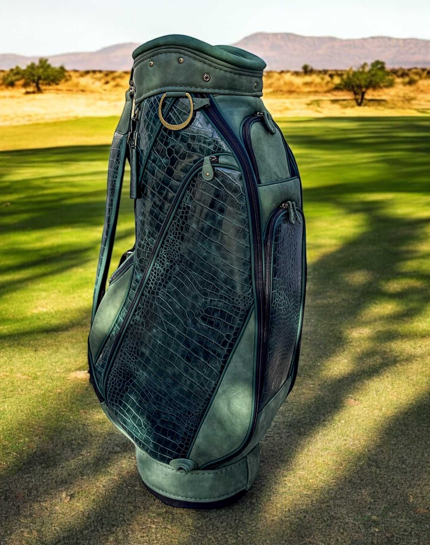 Leather Golf Bag Top Grain Gator Green Croc - Cart Bag, Luxury